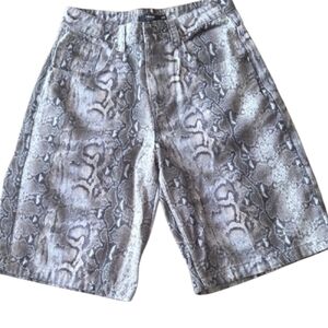 Jaded London Snake-Print Jean Shorts in Brown and Cream